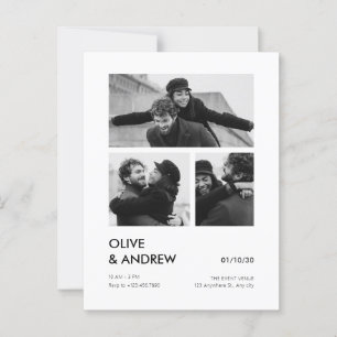 Aesthetic modern photo collage wedding postcard