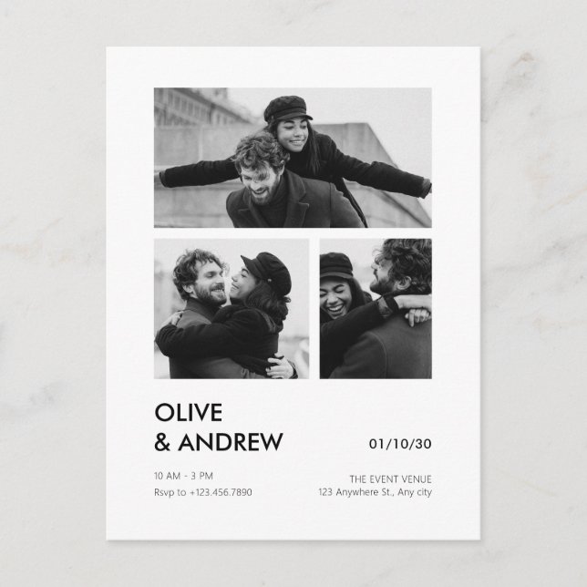 Aesthetic modern photo collage wedding postcard (Front)