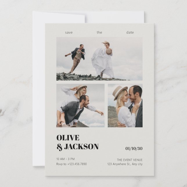 Aesthetic modern photo collage wedding save the date (Front)