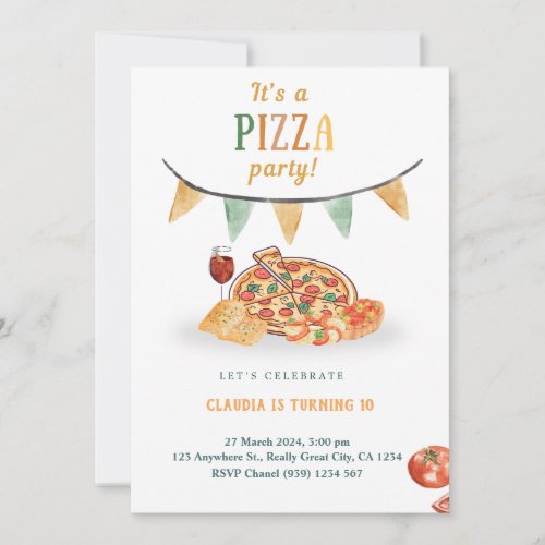 Aesthetic Modern Pizza Party Invitation Card