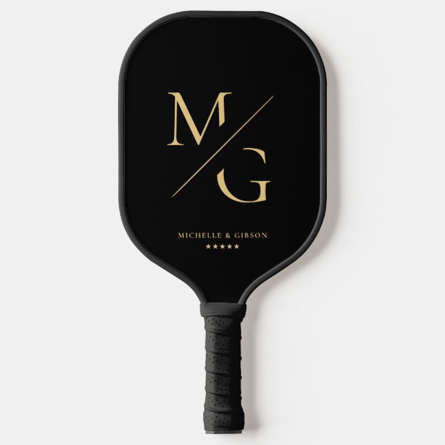 Aesthetic Monogram Professional Premium Black Carbon Fiber Pickleball Paddle (Front)