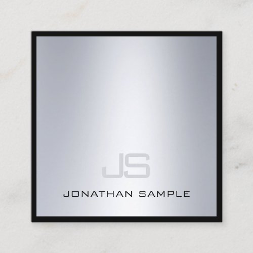Aesthetic Monogrammed Silver Look Modern Luxury Square Business Card