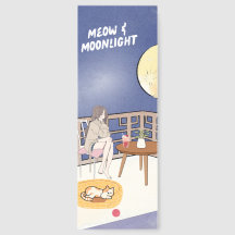 Aesthetic Moonlight Terrace Girl and Cat Bookmark