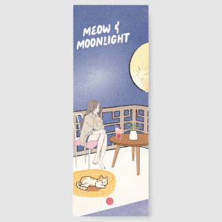 Aesthetic Moonlight Terrace Girl and Cat Bookmark