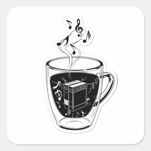 Aesthetic Musical Coffee Cup & Books 3D Sticker (Front)