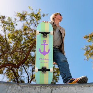 Aesthetic Nautical Pastel Colors Stripes Custom Skateboard