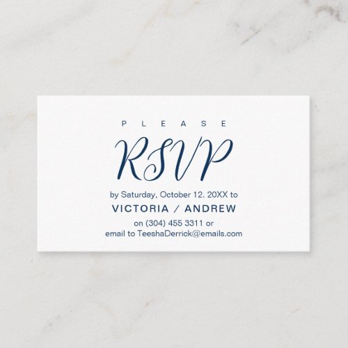 Aesthetic Navy Blue font Wedding RSVP respond Enclosure Card