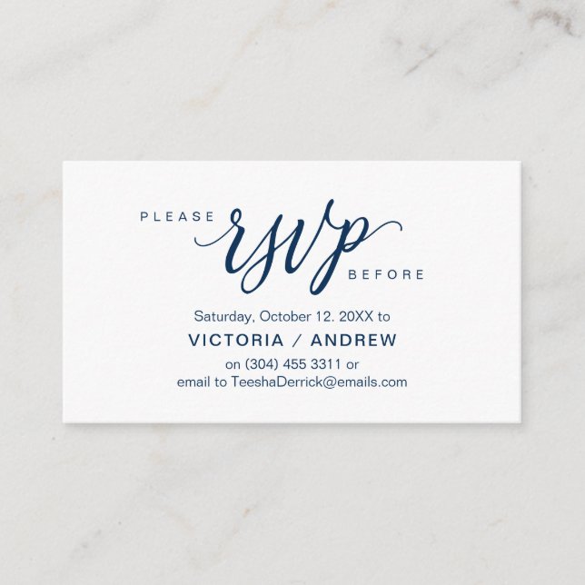Aesthetic Navy Blue Script, Party RSVP respond Enclosure Card (Front)