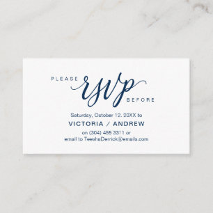 Aesthetic Navy Blue Script, Party RSVP respond Enclosure Card