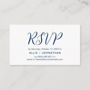 Aesthetic Navy Blue Script, Wedding RSVP respond Enclosure Card