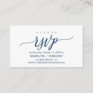 Aesthetic Navy Blue Script, Wedding RSVP respond Enclosure Card