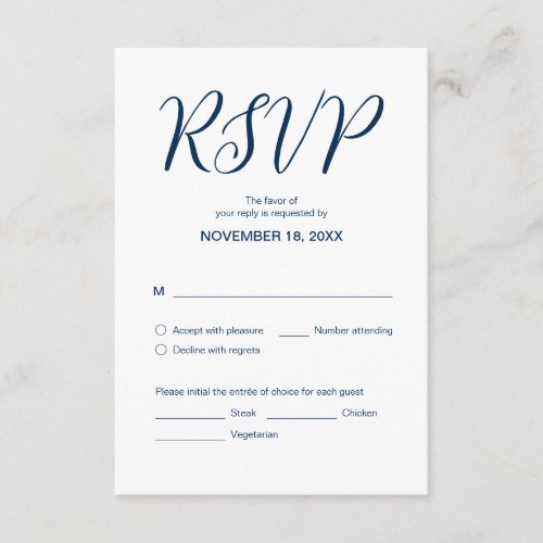 Aesthetic Navy Blue Wedding Dinner RSVP Respond Enclosure Card