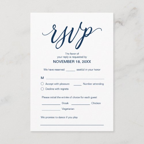 Aesthetic Navy Blue Wedding Dinner RSVP Respond Enclosure Card