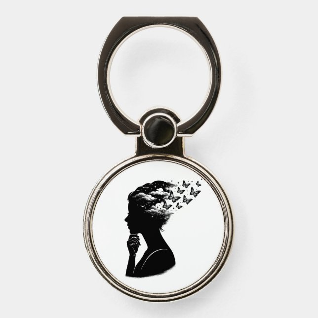 Aesthetic Night Sky Butterfly Art Phone Ring Stand (Front)