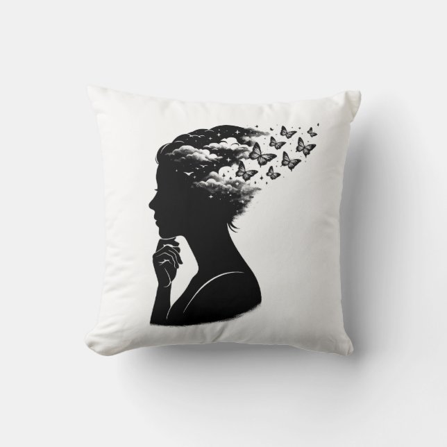 Aesthetic Night Sky Butterfly Art Throw Pillow (Front)