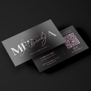 Aesthetic Nurse Medspa Therapist Pink Black Raised Spot UV Business Card