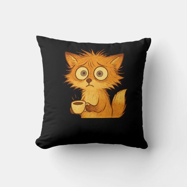 Aesthetic Overwhelmed Fox • Cute Chaos Coffee Pill Throw Pillow (Front)