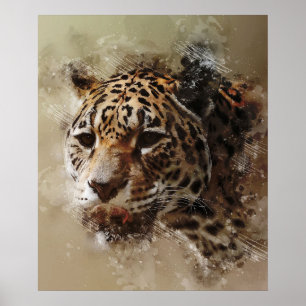 aesthetic panther cheetah face watercolor painting poster