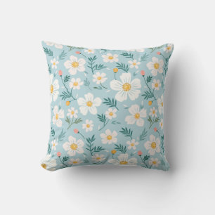 Aesthetic Pastel Blue Floral Throw Pillow