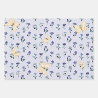 Aesthetic Pastel Butterfly and Wildflower Pattern  Wrapping Paper Sheets