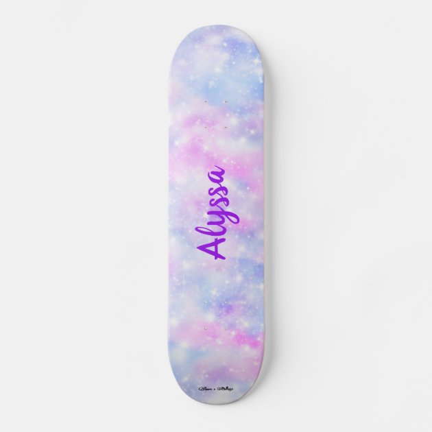 Aesthetic Pastel Clouds Sparkle Personalized Skateboard | Zazzle