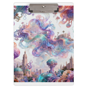 Aesthetic Pastel Fantasy City Ethereal Swirl Art Clipboard
