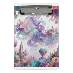 Aesthetic Pastel Fantasy City Ethereal Swirl Art Mini Clipboard
