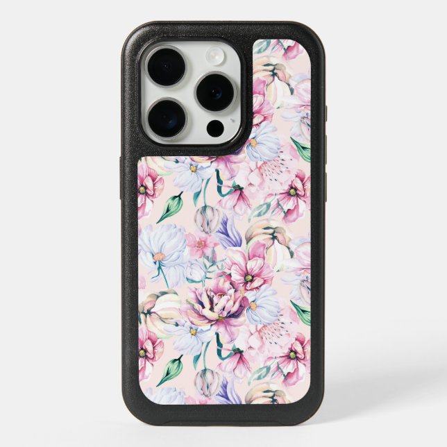 Aesthetic pastel flowers pattern otterbox iPhone case (Back)