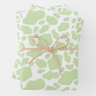 Aesthetic Pastel Green Cow Print Pattern Wrapping Paper Sheets