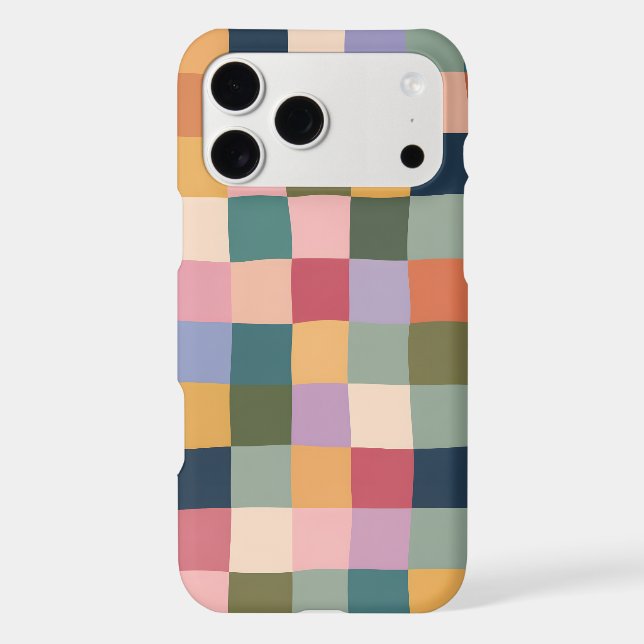 Aesthetic Pastel Groovy Wavy Checkered iPhone Case (Back)