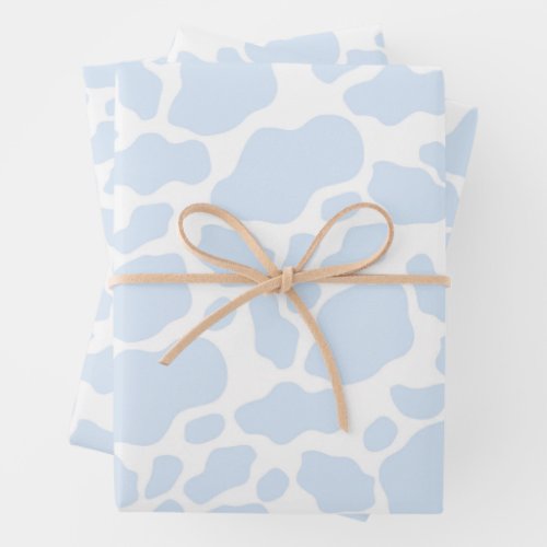 Aesthetic Pastel Light Blue Cow Wrapping Paper Sheets