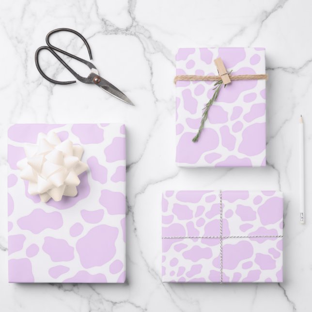 Aesthetic Pastel Light Purple Cow Wrapping Paper Sheets (Front)