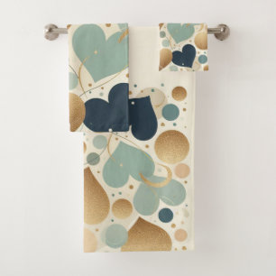 Aesthetic Pastel Love Heart Beige Abstract Minimal Bath Towel Set