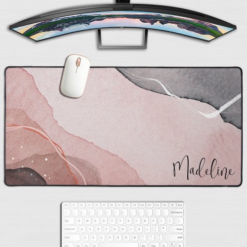 Aesthetic Pastel Pink  Gray Abstract Watercolor Desk Mat