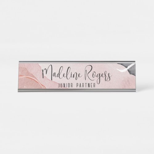 Aesthetic Pastel Pink  Gray Abstract Watercolor Desk Name Plate