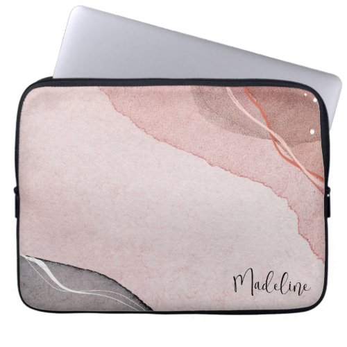 Aesthetic Pastel Pink  Gray Abstract Watercolor Laptop Sleeve