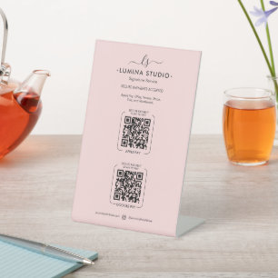 Aesthetic Pastel Pink Monogram Beauty Scan To Pay Pedestal Sign