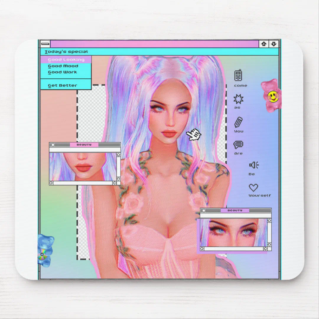 Aesthetic Pastel POC Girl Mouse Pad (Front)