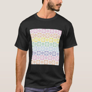 Aesthetic Pastel Rainbow Flower Checker Retro Patt T-Shirt