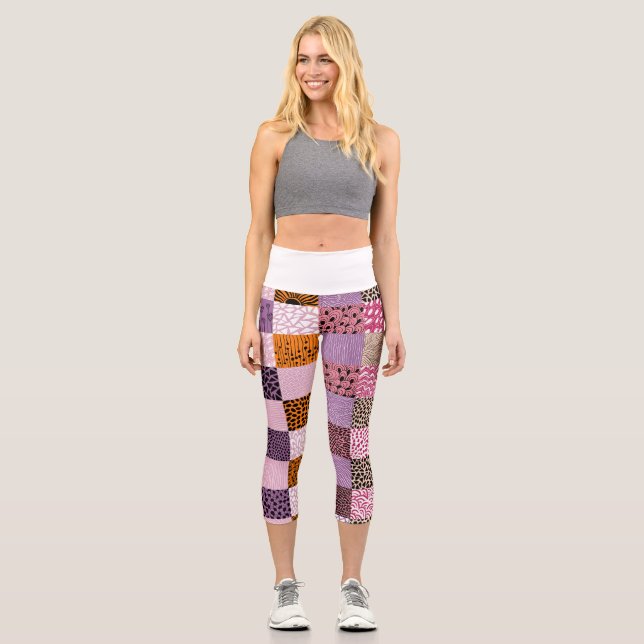 Aesthetic Patchwork Leggings Colorful Checkerboard (Front)