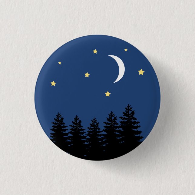 Aesthetic Peaceful Night Pines Stars Moon  Button (Front)