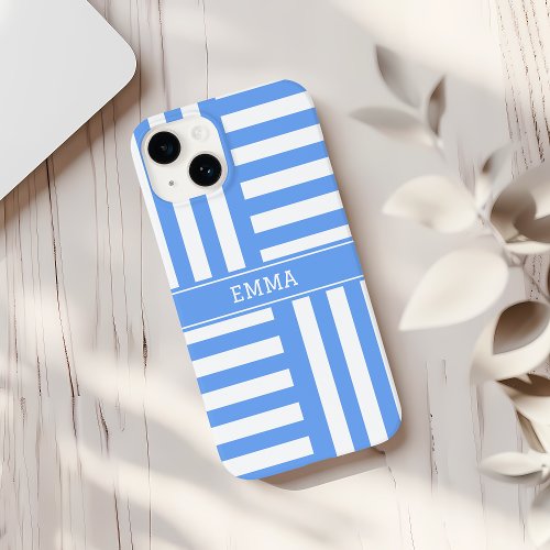 Aesthetic Personalized Name Ligh Blue Stripes iPhone 15 Pro Max Case