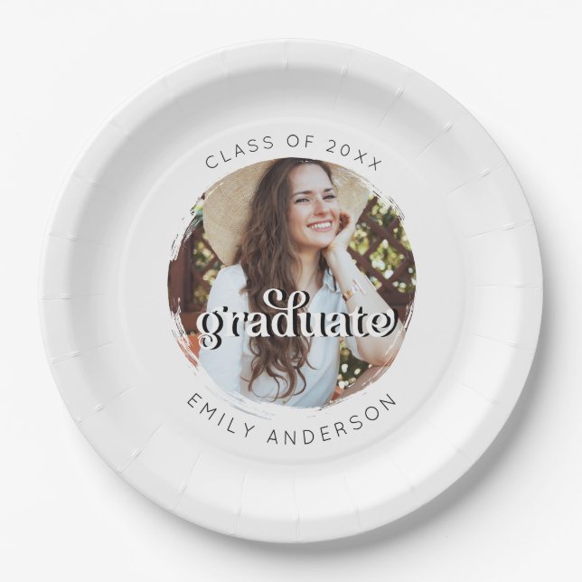 Aesthetic Personalized Photo Graduation Paper Plates (Front)