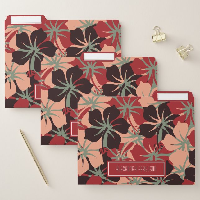 Aesthetic Personalized Red & Black Floral Pattern File Folder (Set)