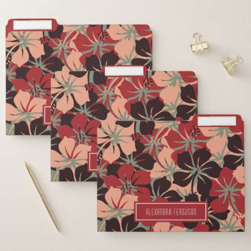 Aesthetic Personalized Red  Black Floral Pattern File Folder