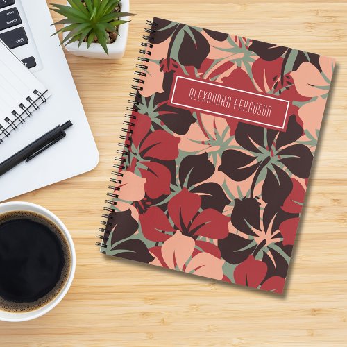 Aesthetic Personalized Red  Black Floral Pattern Notebook
