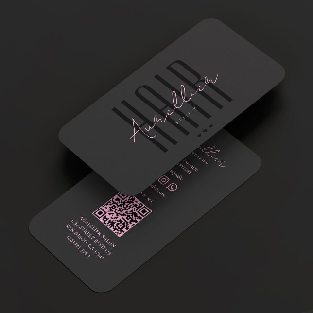Aesthetic Pink Black Hair Stylist Therapist Business Card (Aesthetic Pink Black Hair Stylist Therapist Business Card
)