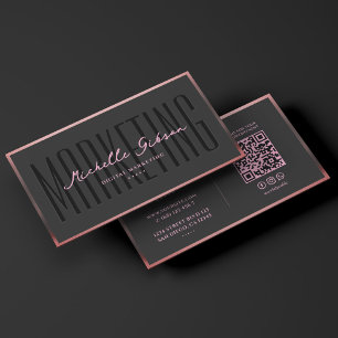Aesthetic Pink Black Marketing Professional  Business Card