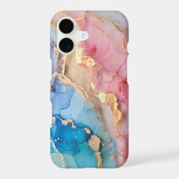 Aesthetic Pink Blue Gold Marble Abstract Art iPhone 17 Case