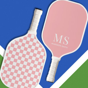 Aesthetic Pink Checkered Monogram Pickleball Paddle